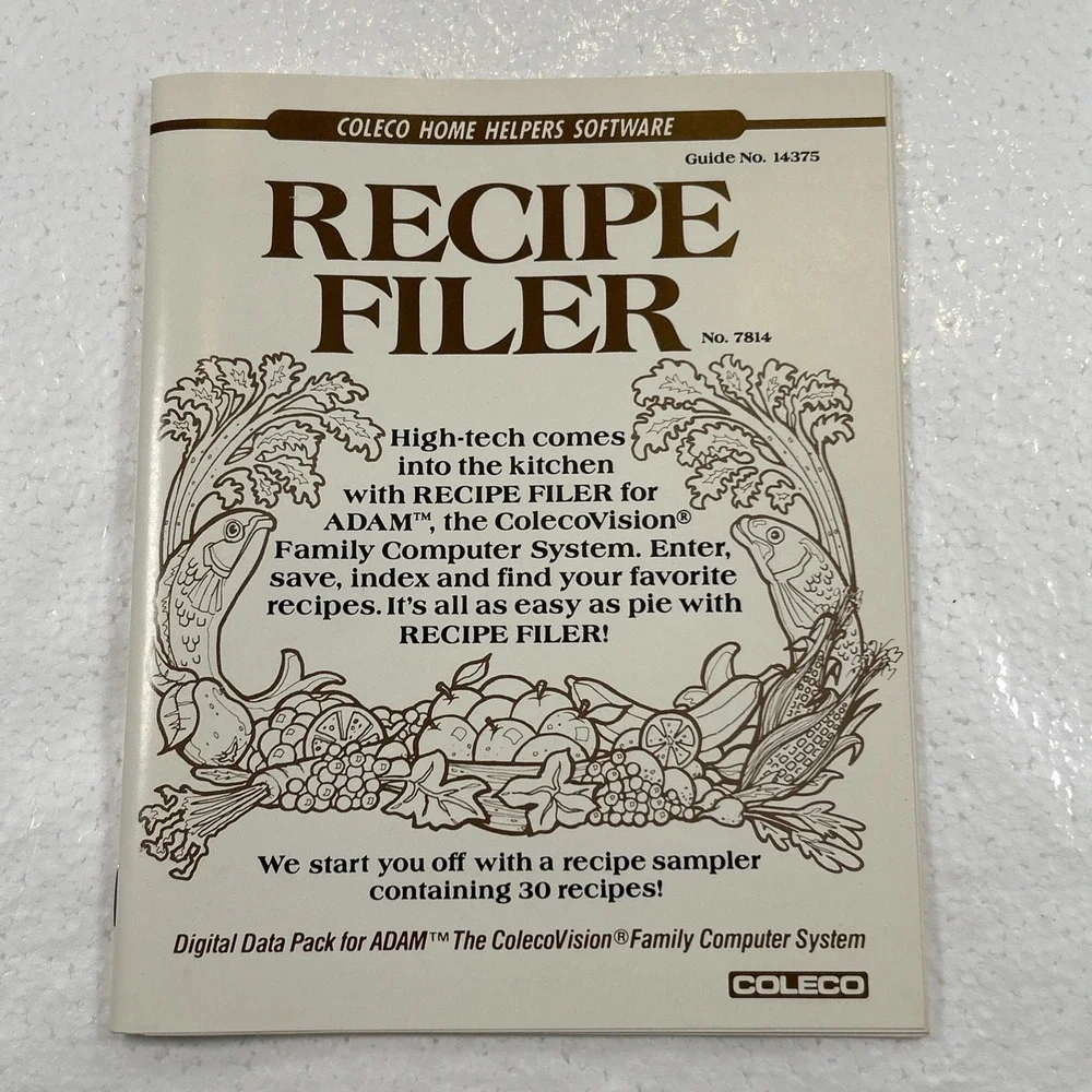 Vintage Recipe Filer Coleco Home Helpers Software For Adam Computer Complete
